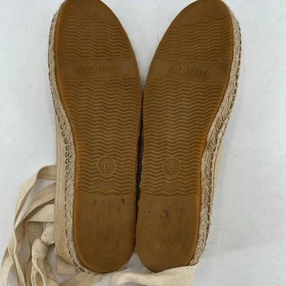 Soludos Leather Lace Up Espadrille Ballet Flats in Tan - Size 6 - Picture 9 of 11